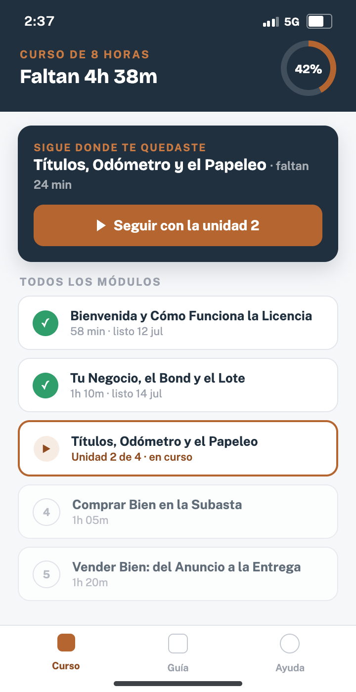Captura — lista de módulos con progreso